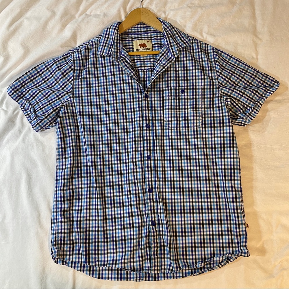 DAKOTA GRIZZLY blue plaid short sleeve button down shirt